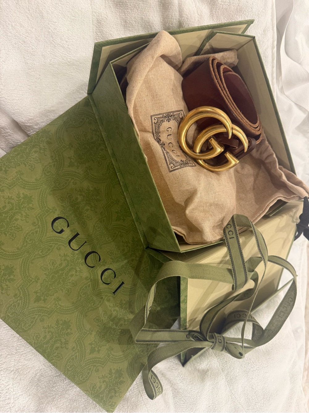 Gucci GG Marmont Leather Belt – Brown & Gold | Size 80 | Box + Dust Bag